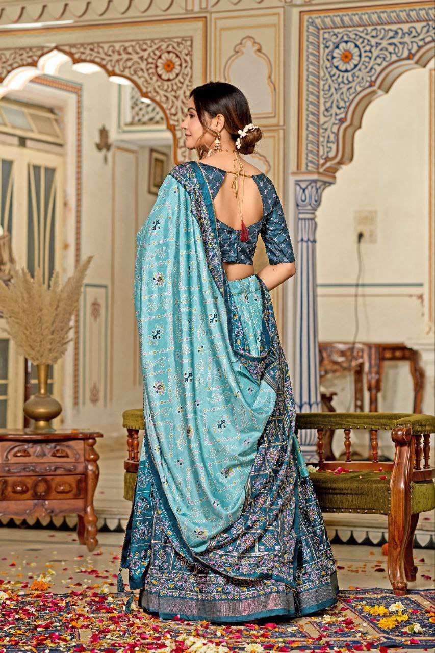Women's Tussar Silk Patola Print Lehenga Choli Dupatta Set - Image 13